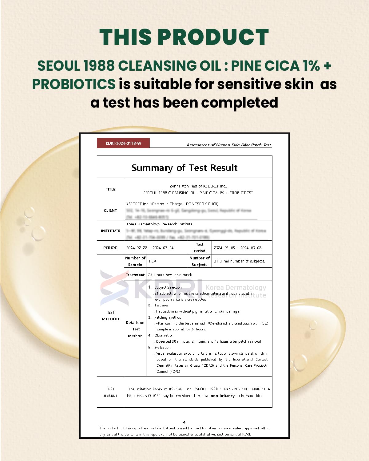 KSECRET Seoul 1988 Cleansing Oil: Pine Cica 1% + Probiotics 200ml - H ART