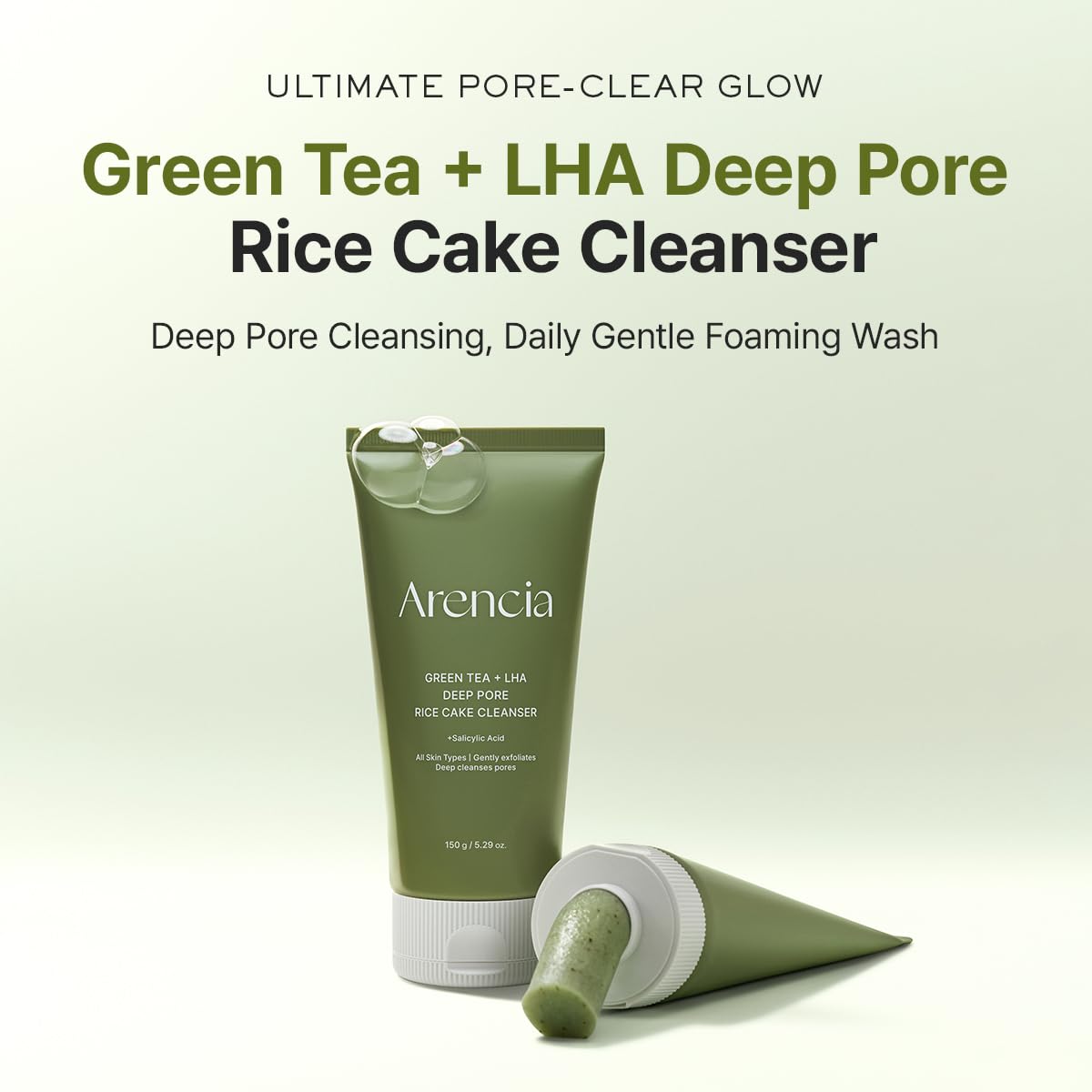 ARENCIA Green Tea + LHA Deep Pore Rice Cake Cleanser 150g