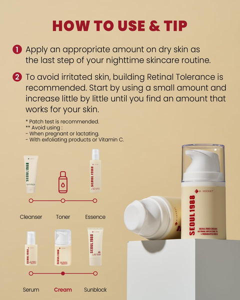 KSECRET Seoul 1988 Cream: Retinal Liposome 1% + Fermented Rice 50ml - H ART