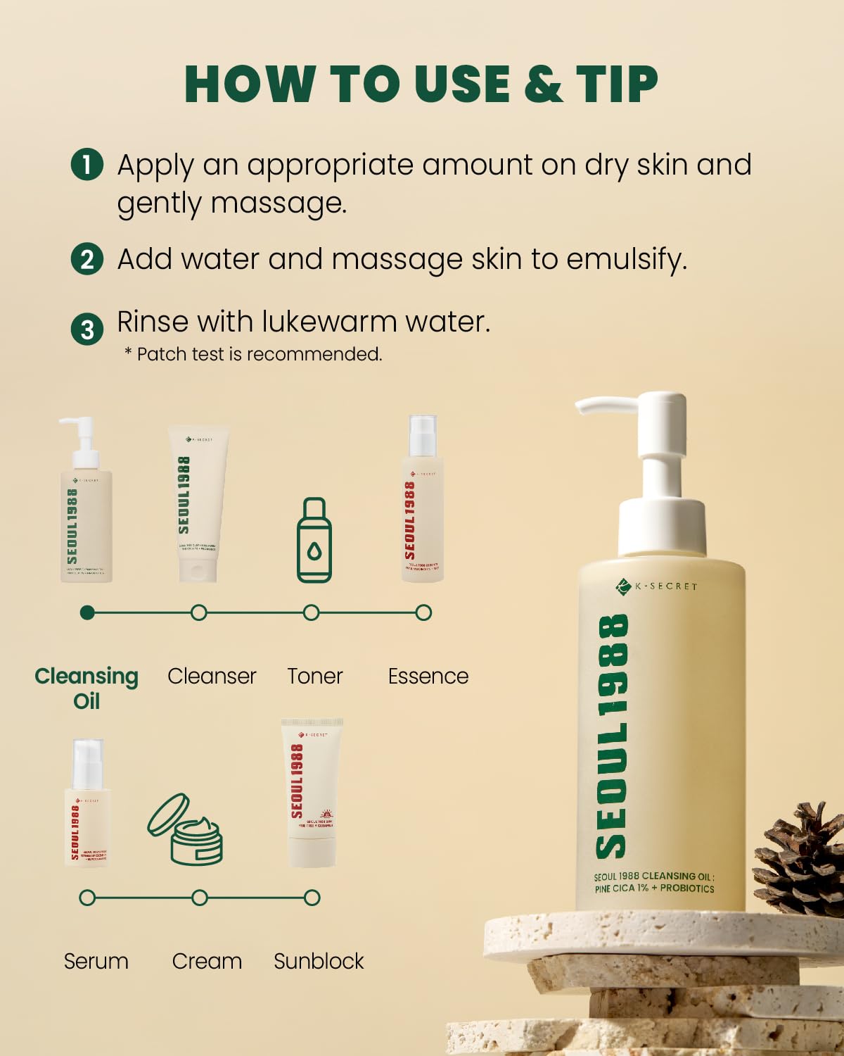 KSECRET Seoul 1988 Cleansing Oil: Pine Cica 1% + Probiotics 200ml - H ART