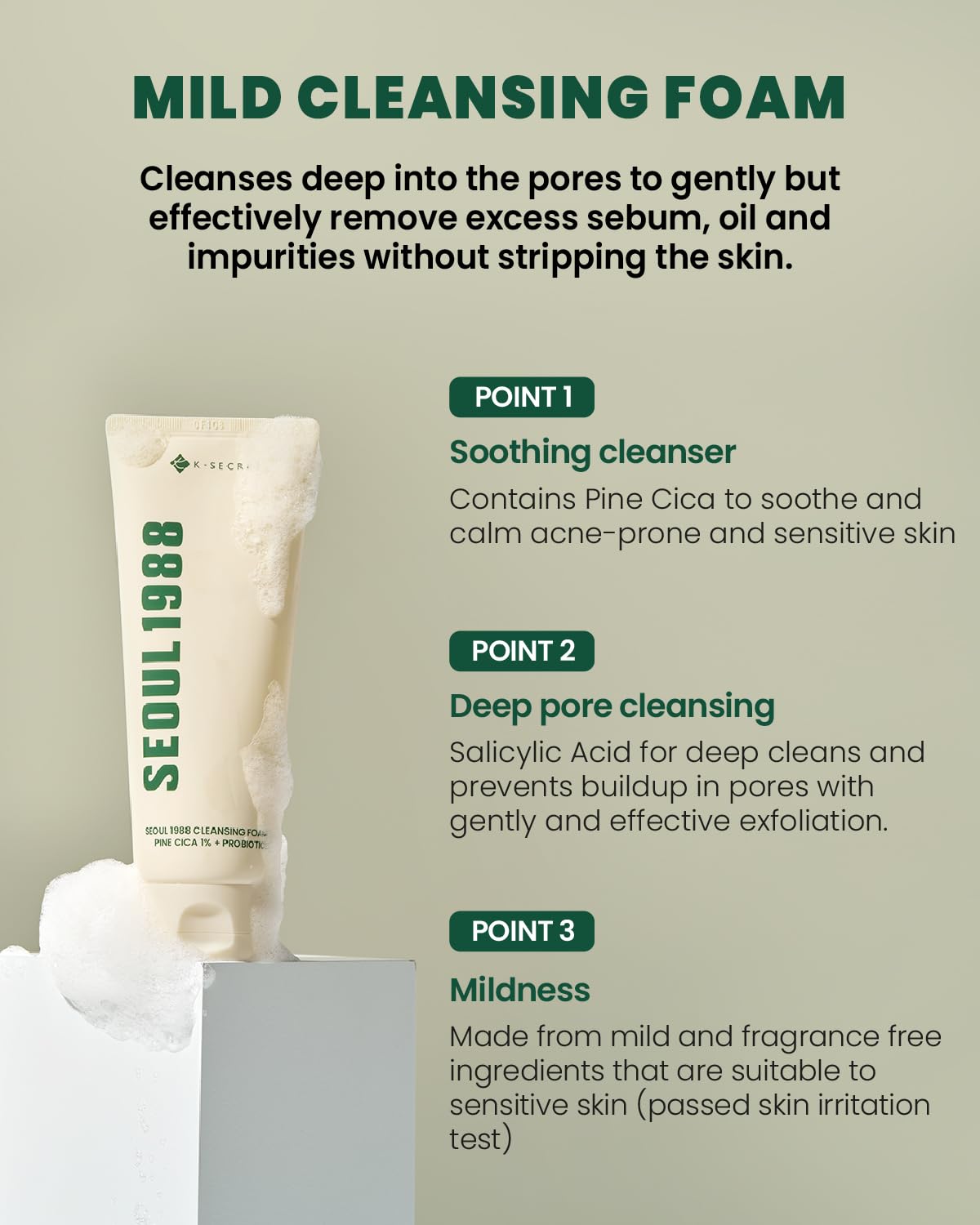 KSECRET Seoul 1988 Cleansing Foam: Pine Cica 1% + Probiotics 150ml - H ART