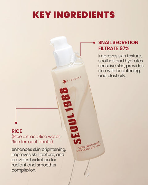 KSECRET Seoul 1988 Essence: Snail Mucin 97% + Rice 100ml - H ART