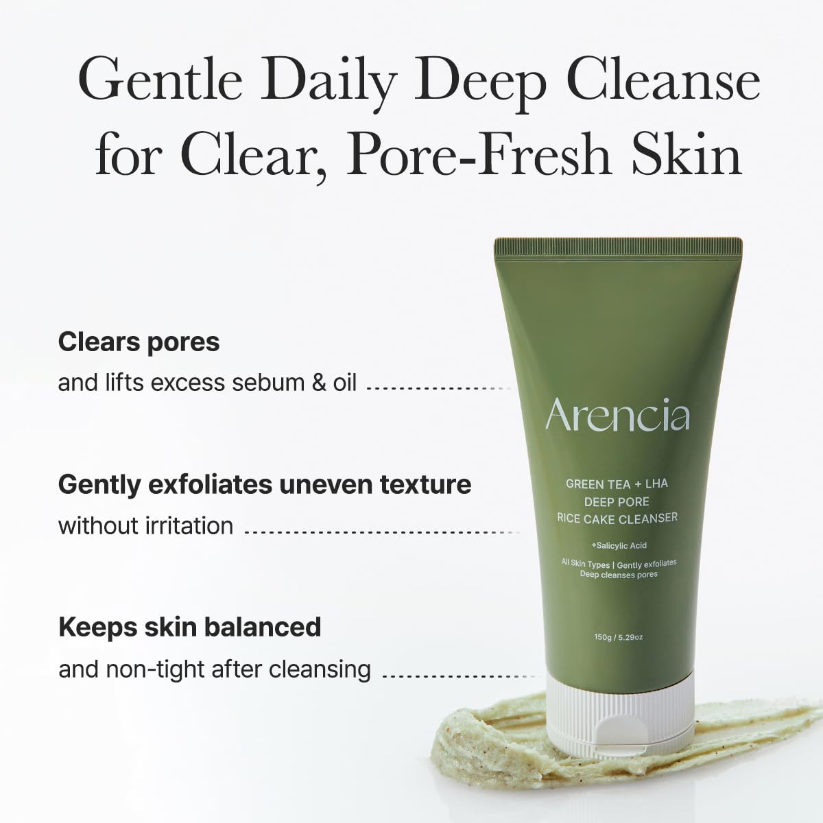 ARENCIA Green Tea + LHA Deep Pore Rice Cake Cleanser 150g