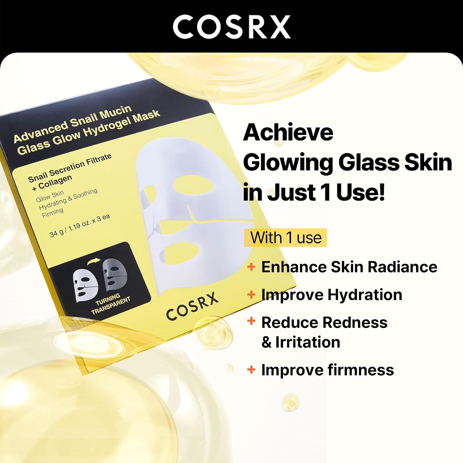 COSRX Advanced Snail Mucin Glass Glow Hydrogel Mask 3EA