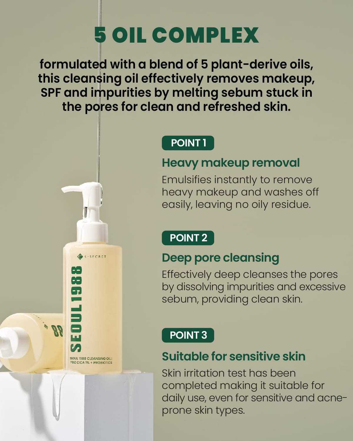 KSECRET Seoul 1988 Cleansing Oil: Pine Cica 1% + Probiotics 200ml - H ART