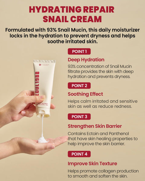 KSECRET Seoul 1988 Cream: Snail Mucin 93% + Rice 100ml - H ART