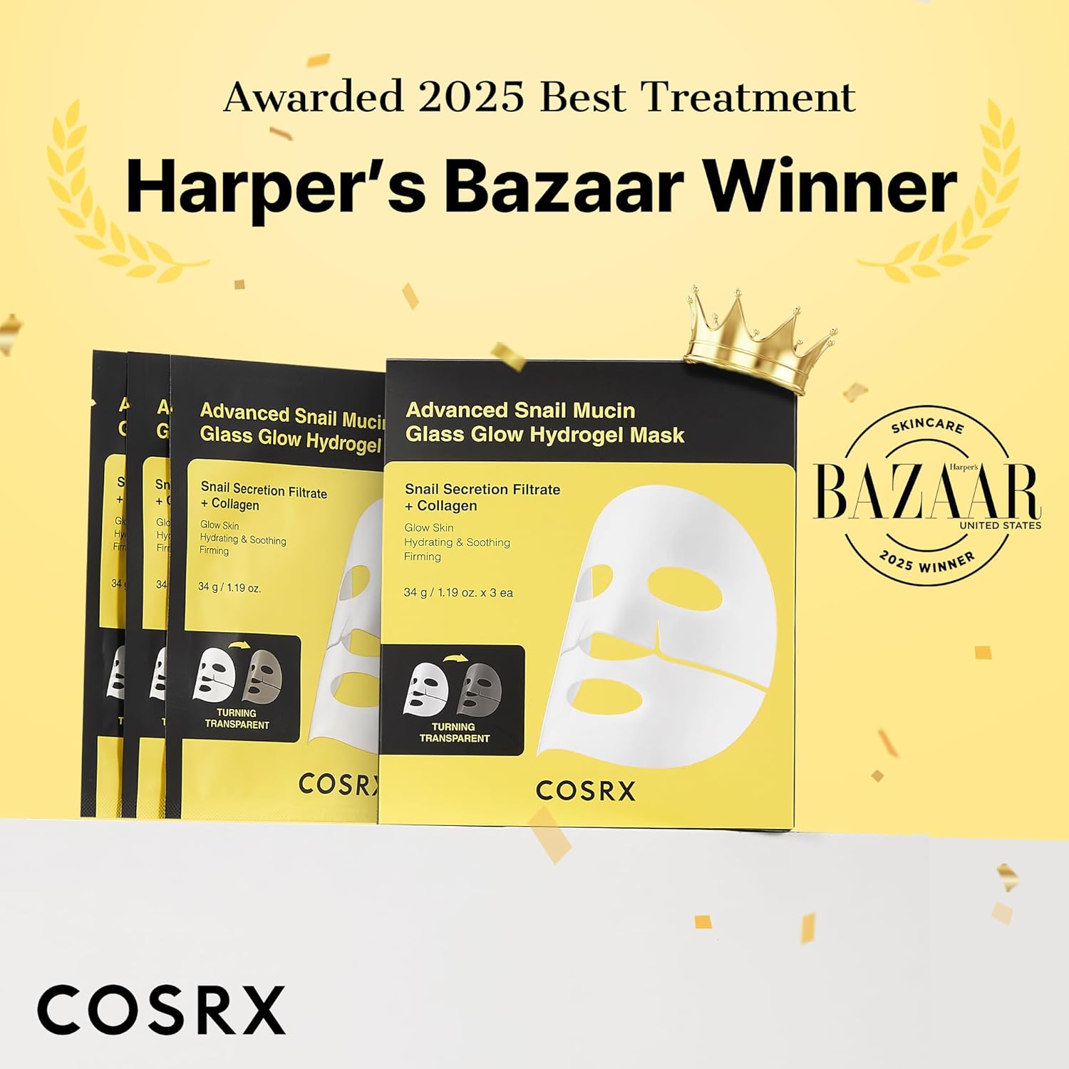 COSRX Advanced Snail Mucin Glass Glow Hydrogel Mask 3EA