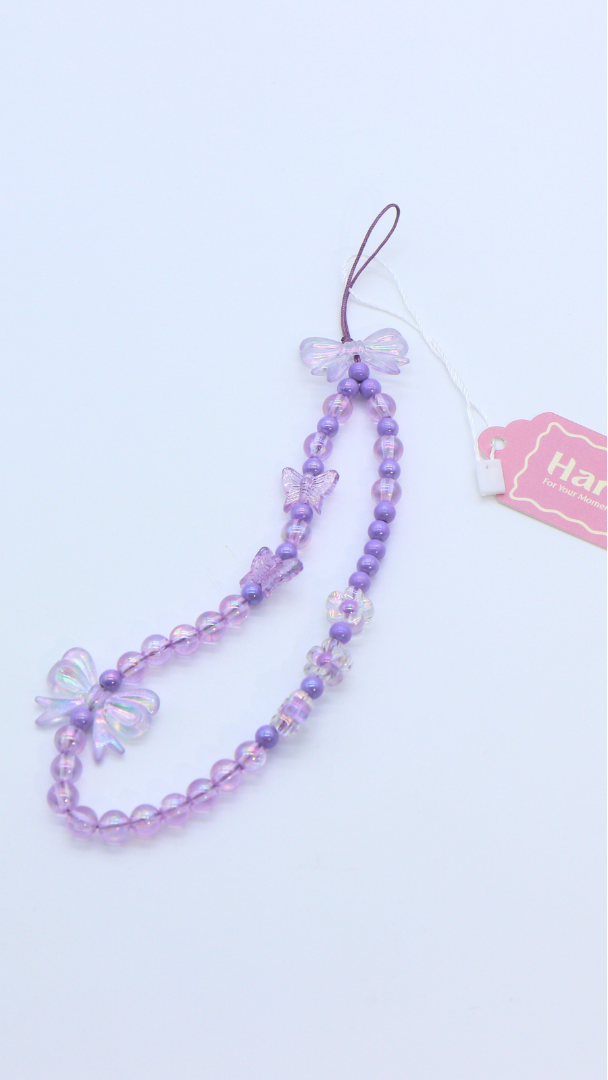 H ART Butterfly Ribbon Phone Strap Purple