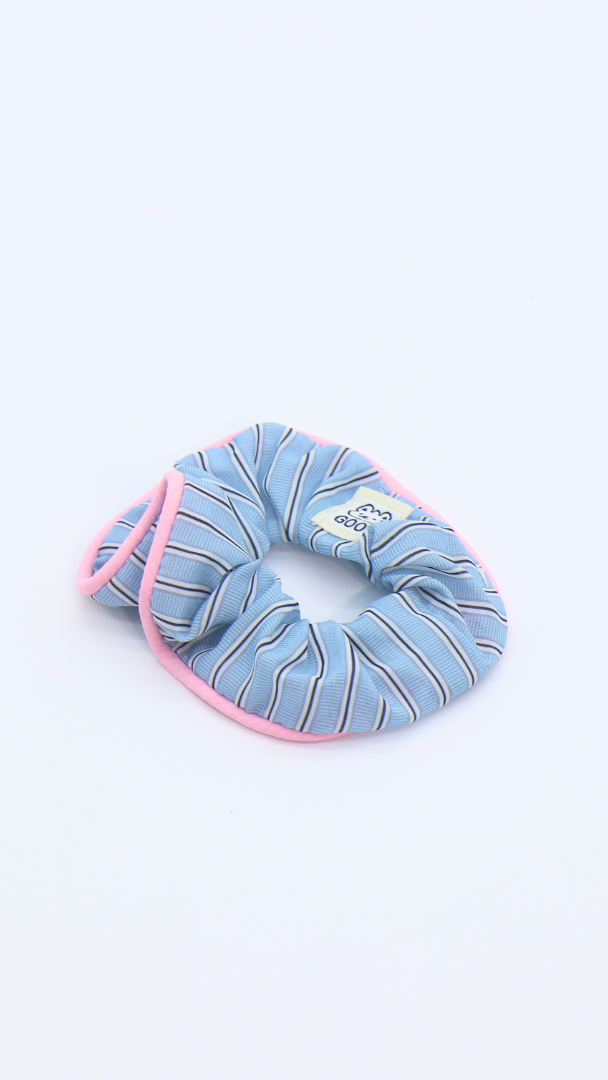 H ART Contrast Striped Hair Scrunchie Blue