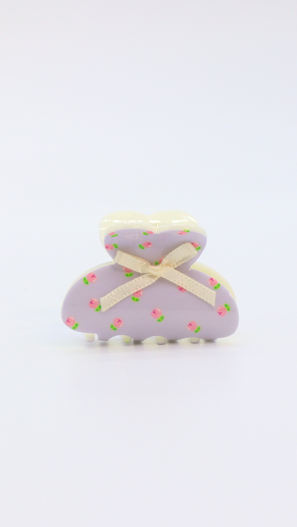 H ART Floral Cream Hair Clip Purple