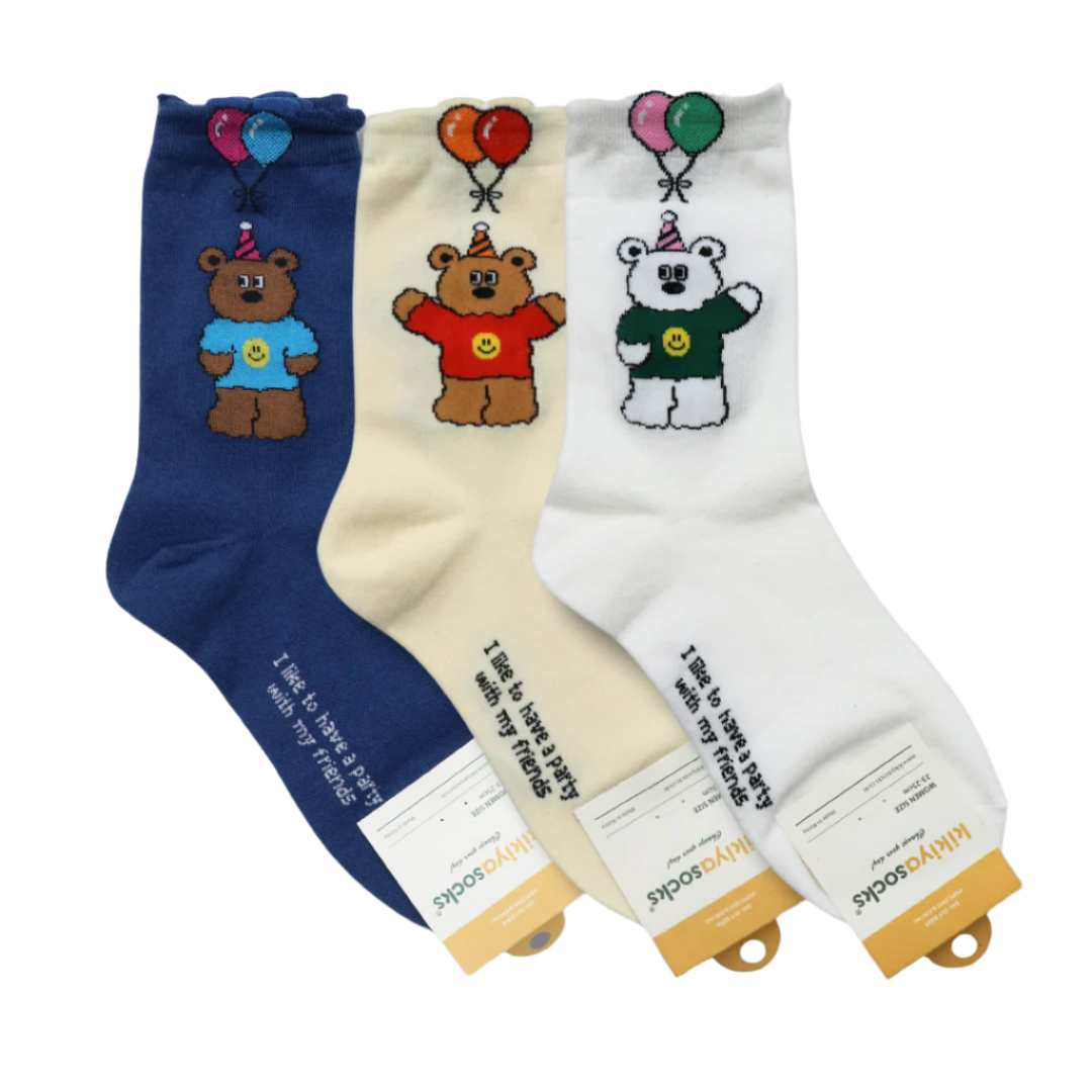 Kikiya Party Long Crew Socks - 3 Colors - H ART
