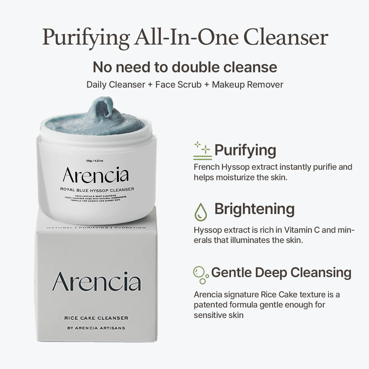 ARENCIA Royal Blue Hyssop Rice Mochi Cleanser 120g - H ART