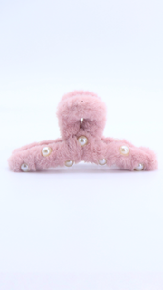 H ART Pearl Fur Hair Claw Clip Pink